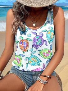 INAWLY Women's Turtle Print Round Neck Casual Loose Tank Top - Multicolor - View 4