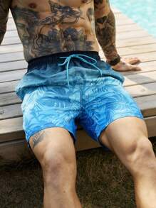 Surfspeed 男士休闲沙滩短裤，简约日常穿着，夏威夷风 - 藍色 - 查看 3