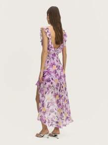 Vestido asimétrico con flores, volantes en el cuello, la espalda y el bajo, y una abertura en la parte posterior. Perfecto para primavera, verano, graduación, Pascua o eventos de boda en suaves colores pastel. - Multicolor - Ver 2