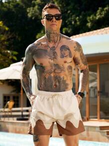 ZELFYO Quần short đi biển đơn giản có túi buộc dây vá màu trơn dành cho nam, trang phục thường ngày, phong cách Hawaii - Màu be - Xem 7