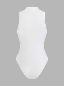 SHEIN ICON Sleeveless Splicing Mesh Black Stand Collar Slim Fit Bodysuit