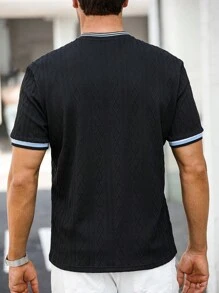 Manfinity Homme Men's Striped Short Sleeve Casual Commuter Polo Shirt Polo Shirts For Men Collar Polo Shirt For Men Polo Men Shirt Polo For Men Polos For Men - Black - View 3