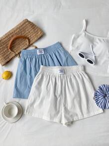 Comfortcana 2pcs Women's Woven Loose Wide Leg Shorts, Minimalist Fashion For Summer - Multicolor - View 5