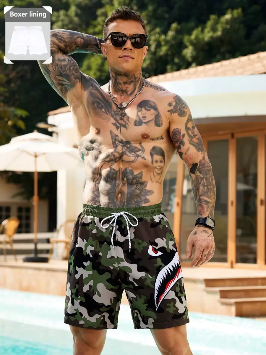 Manfinity Swimmode Pantalón corto casual de playa para hombres, minimalista y de moda para uso diario, hawaiano