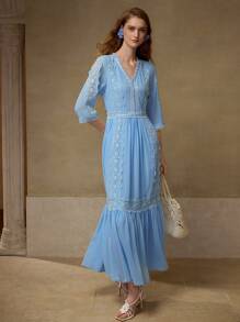 MOTF PREMIUM Abito fluido con pizzo a contrasto