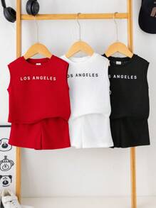 SHEIN 6件套男婴/女婴夏季休闲运动可爱字母印花上衣短裤全套搭配服装