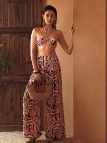 MOTF PREMIUM ALLOVER PRINT WIDE LEG COVER UP PANTS - Multicolor - View 7