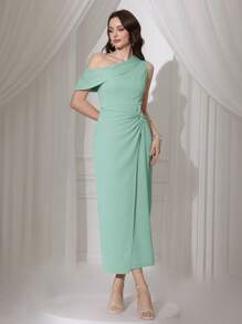 Modelyn Rochie de damă elegantă, cu răsucire în față, cu talie asimetrică, primăvară/vară - Menta verde - Vizualizare 6