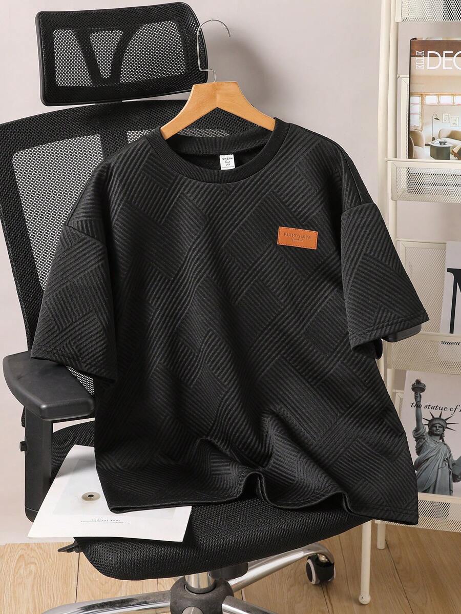 SHEIN Teen Boy Round Neck Simple Fashionable Short Sleeve T-Shirt, Suitable For Summer - Black - View 1