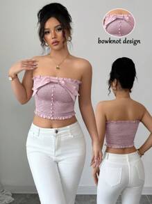 Elenzga Women's Bow Designed Front Summer Top - Pink - View 1