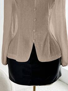 SHEIN Clasi Plus Size Elegant Silk-Like Crinkle Floral Asymmetric Button Down Shirt - Pink - View 5