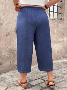 EMERY ROSE Plus Size Women's Comfortable Textured Capri Pants, Casual Countryside Resort Wear, Spring/Summer - Blue - View 2