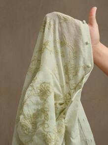 Anewsta 女士拼接花卉刺绣优雅浪漫透明泡泡袖衬衫，春季女装，夏季服装