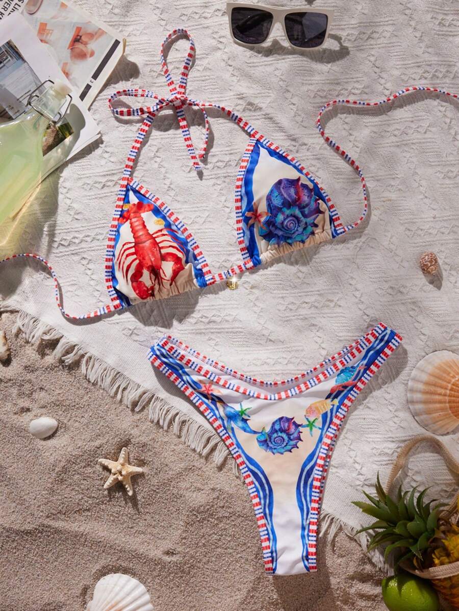 Swim Vcay Ladies Spaghetti Strap Floral Printed Bikini Top And Bottoms Swimwear Set, For Summer Beach Vacation