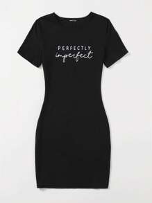 SHEIN Unity Short Sleeve Casual Dress, Minimalist Style Suitable For Summer - Black - View 4