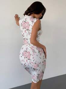 Firerie New Spring Floral Print Ruched Bodycon Dress, Suitable For Summer/Spring, Concerts, Elegant Outings - Multicolor - View 2