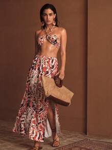 MOTF PREMIUM ALL OVER PRINT SPLIT THIGH COVER UP SKIRT - Multicolor - View 1