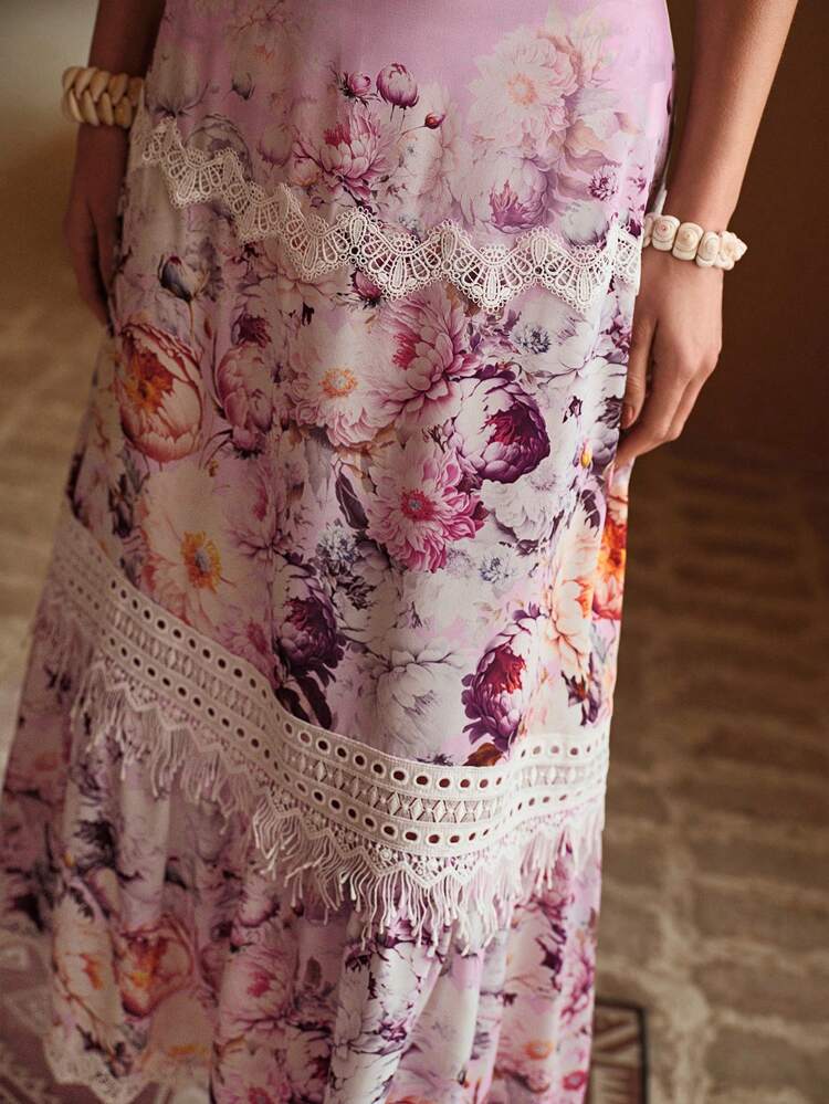 FLOWY CONTRAST LACE COVER UP SKIRT