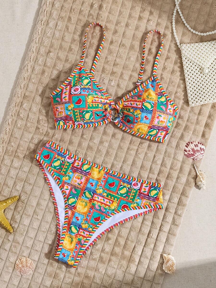 Swim Mod Women Fruit Print Sexy Bikini Swimwear Set (Random Print), Summer Beach - Multicolor - View 1