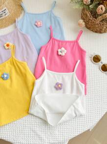 LMoss Kids LMoss 5pcs Set Young Girl Knit Solid Form-Fitting Camisole,
3D Flowers,Spring And Summer - Multicolor - View 4