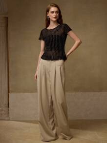 MOTF PREMIUM Top trasparente in pizzo con strass