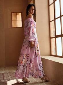 MOTF PREMIUM 对比色蕾丝露肩沙滩罩衫裙 - 彩色 - 查看 4