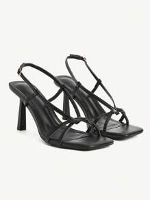 CUCCOO CHICEST Elegant Women's Pointed Toe Strappy Knot Design High Heel Sandals, Simple And Chic Suitable For Work, Dates, Tea Parties And Vacation, Black