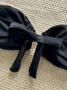 Swim Chiccia 女士夏季海滩纯色抹胸金属装饰比基尼上衣