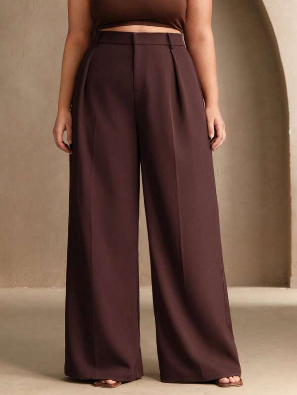 Anewsta Plus Size Elegant Business Casual Straight-Leg Pants, Chic And Modern "Old Money" Style, Suitable For Spring And Summer Outfits Women Clothing Pants