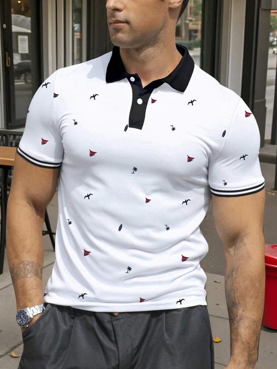 Manfinity Dauomo Men's Minimalist Polo Shirt, Suitable For Summer - White - View 1