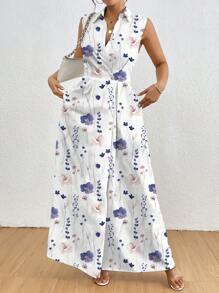 SHEIN Clasi 女士休闲无袖花卉印花夏季长款连衣裙 - 彩色 - 查看 4
