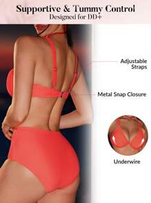 Swim DD+ Women Solid Color Underwire Bikini Set Swimwear Set, DD+, For Summer Beach Vacation