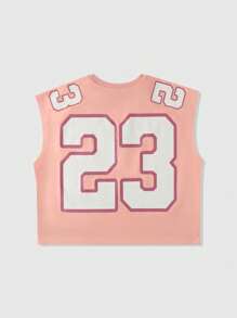 ROMWE MEN Street Life Men's Basketball Loose Crop Top Type Number Graphic Tank Top, Summer - Pink - View 2