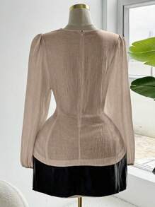 SHEIN Clasi Plus Size Elegant Silk-Like Crinkle Floral Asymmetric Button Down Shirt - Pink - View 2