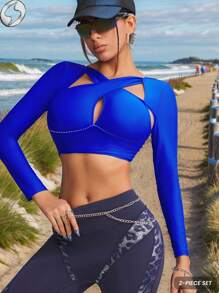Innovista Women's Sportswear Surfing Bikini Set, Women's Two-Piece Swimwear, Long Sleeve UPF 50+ Sun Protection, Criss-Cross Back Design, Sexy