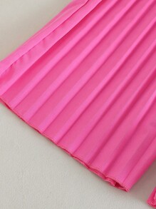 SHEIN Elladie kids 少女时尚盖袖上衣和阔腿裤套装，夏季 - 玫紅色 - 查看 3