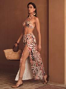 MOTF PREMIUM ALL OVER PRINT SPLIT THIGH COVER UP SKIRT - Multicolor - View 3