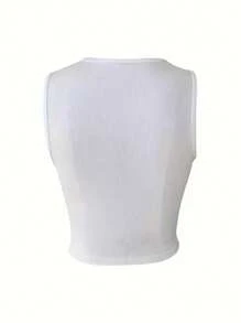 INAWLY Plus Size Women's Bow V-Neck Ribbed Casual Tank Top - Multicolor - View 2