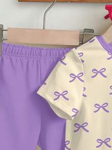 SHEIN Conjunto de pantalones de manga corta y cuello redondo minimalista informal para niña bebé, adecuado para primavera/verano - Blanco - Ver 5