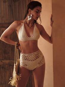 MOTF PREMIUM BACKLESS HOLLOW OUT COVER UP SET FOR SUMMER BEACH VACATION - Beige - View 7