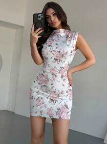Firerie New Spring Floral Print Ruched Bodycon Dress, Suitable For Summer/Spring, Concerts, Elegant Outings - Multicolor - View 3
