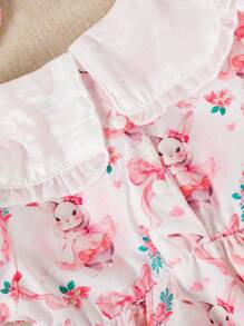 SHEIN 女婴夏季碎花透明蝴蝶连衣裙，时尚公主风格 - 粉色 - 查看 3