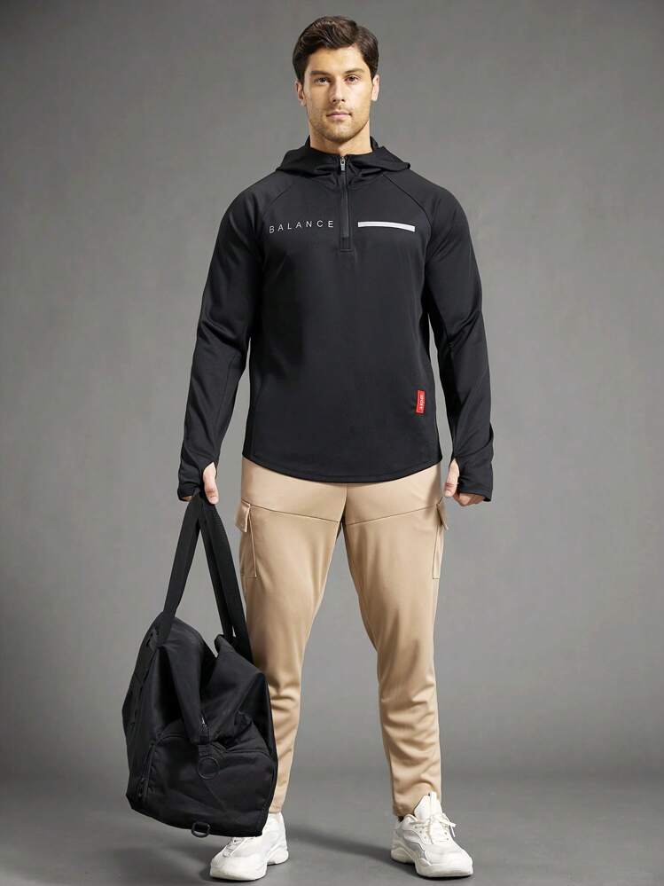 Manfinity Sport Polished Men's Casual Minimalist Style Pullover Sweatshirt, For Daily Wear - Black - View 3