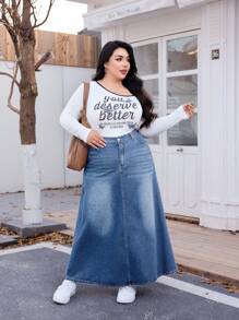 SHEIN EZwear Plus Size Denim Mini Skirt, Simple And Fashionable, Suitable For Summer Skirts For Women Denim