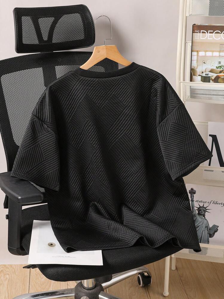 SHEIN Teen Boy Round Neck Simple Fashionable Short Sleeve T-Shirt, Suitable For Summer - Black - View 2