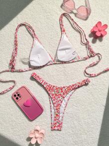 Swim Mod 女士夏季沙灘花卉印花性感比基尼套裝，隨機印花