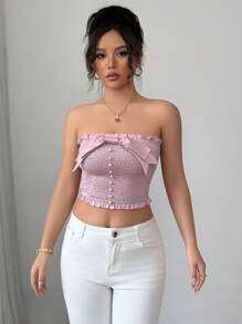 Elenzga Women's Bow Designed Front Summer Top - Pink - View 3