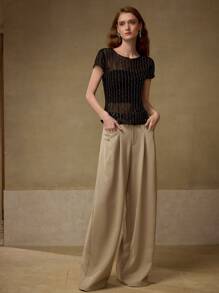 MOTF PREMIUM Top trasparente in pizzo con strass