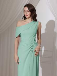 Modelyn Rochie de damă elegantă, cu răsucire în față, cu talie asimetrică, primăvară/vară - Menta verde - Vizualizare 3