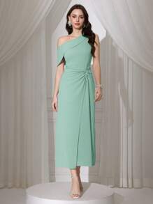 Modelyn Rochie de damă elegantă, cu răsucire în față, cu talie asimetrică, primăvară/vară - Menta verde - Vizualizare 4